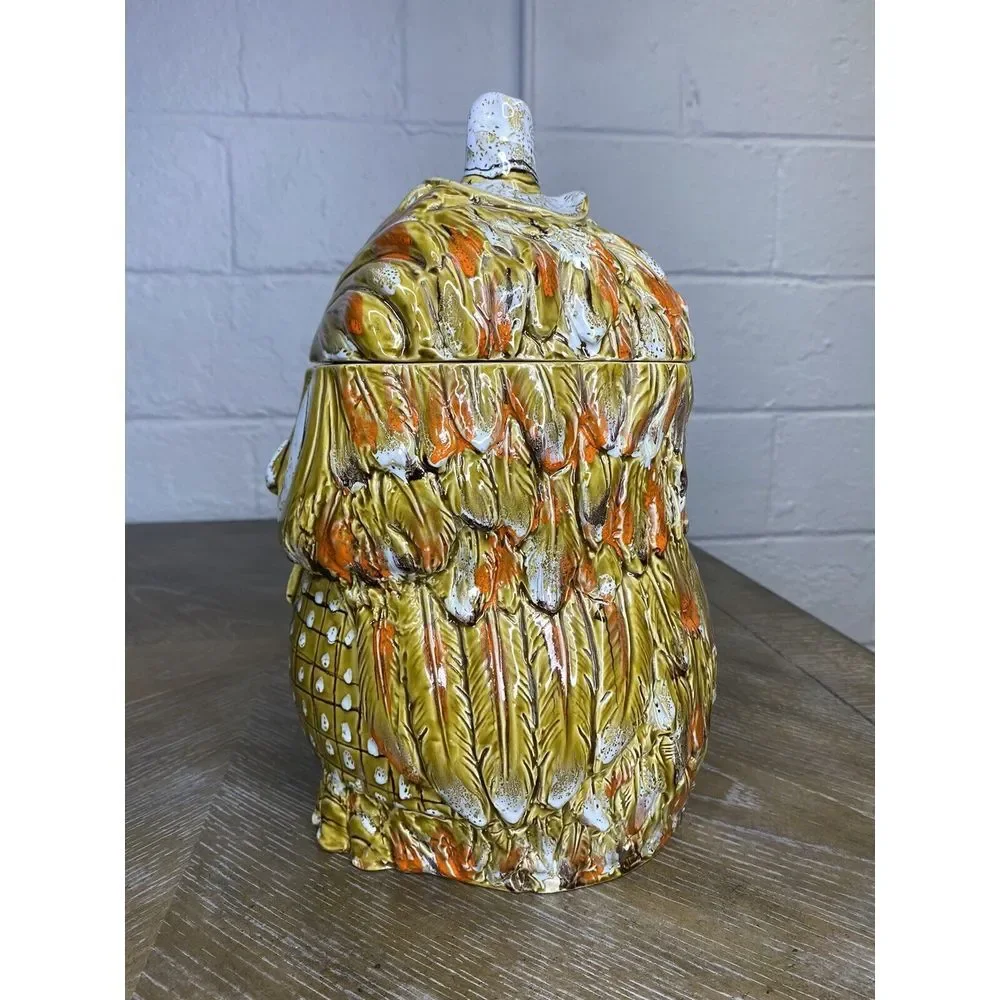 Vintage Owl Cookie Jar Italy Pottery Midcentury Bowtie Glasses Mustard Yellow‎